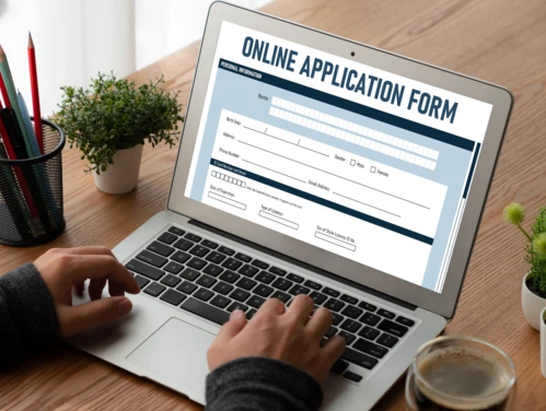 Online application form on laptop